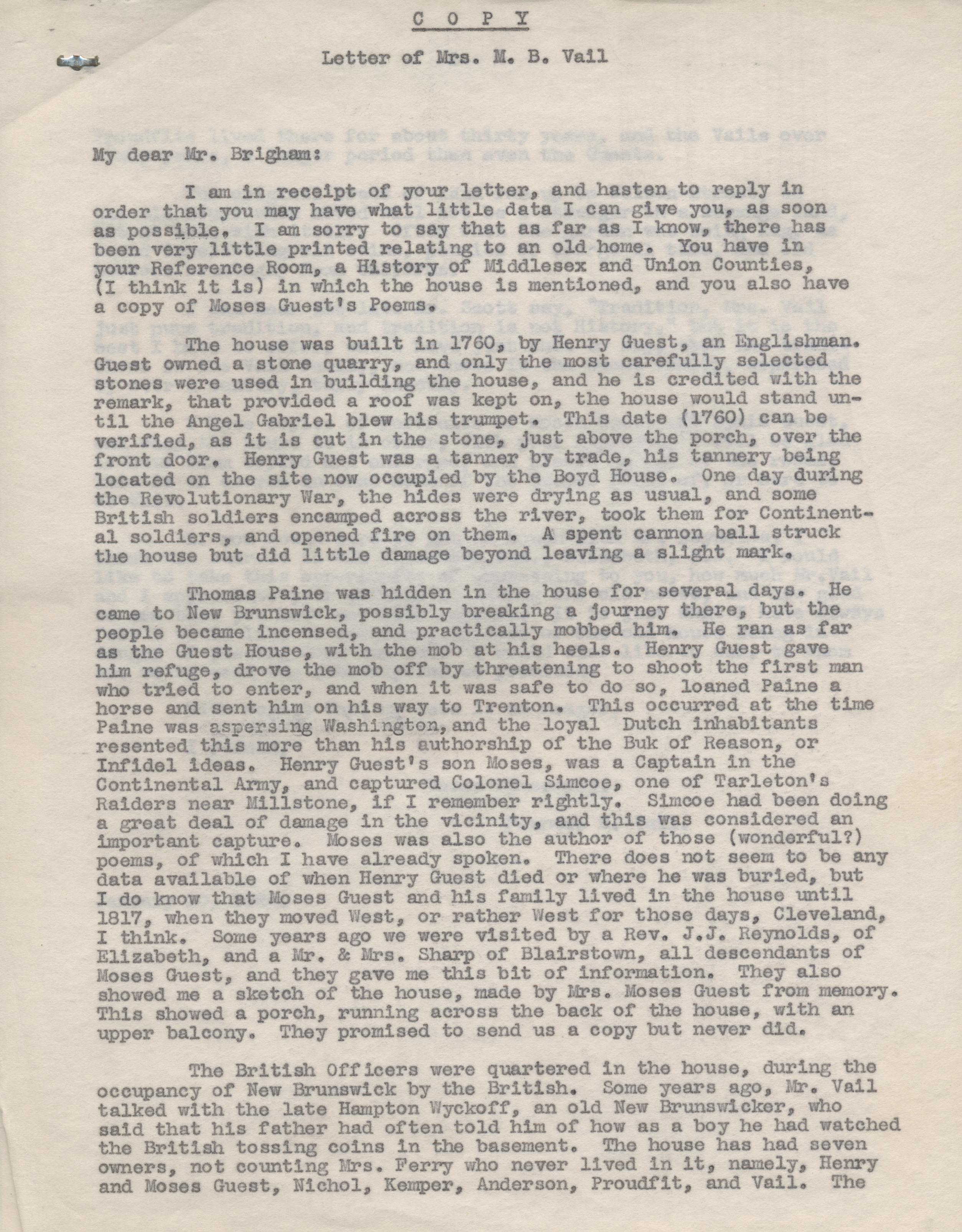 Francis H. Vail letter